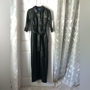APT. 9 Cara Santana Women Faux Leather Jumpsuit Women sz XS buttons front belt